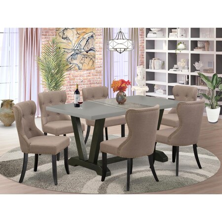 East West Furniture 7 Piece V-Style Kitchen Dining Room Set - Wire Brushed Black V696SI648-7